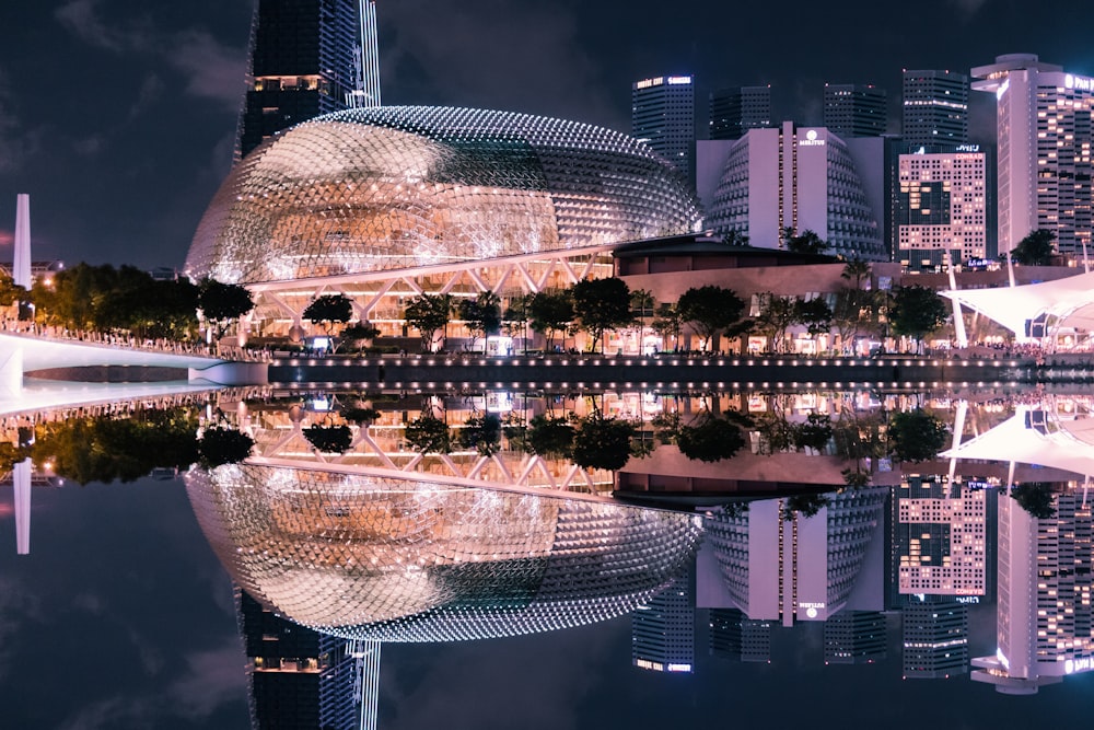 Fotografía del horizonte del edificio de la cúpula por la noche