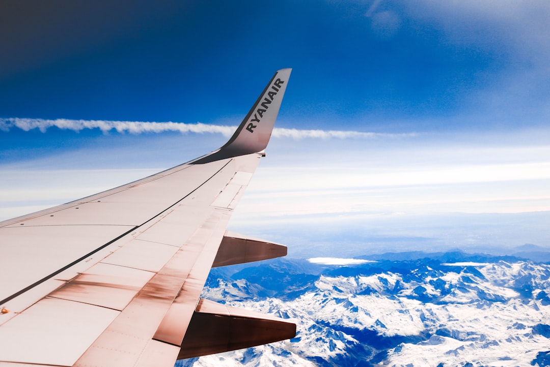 white Ryanair airplane wing,