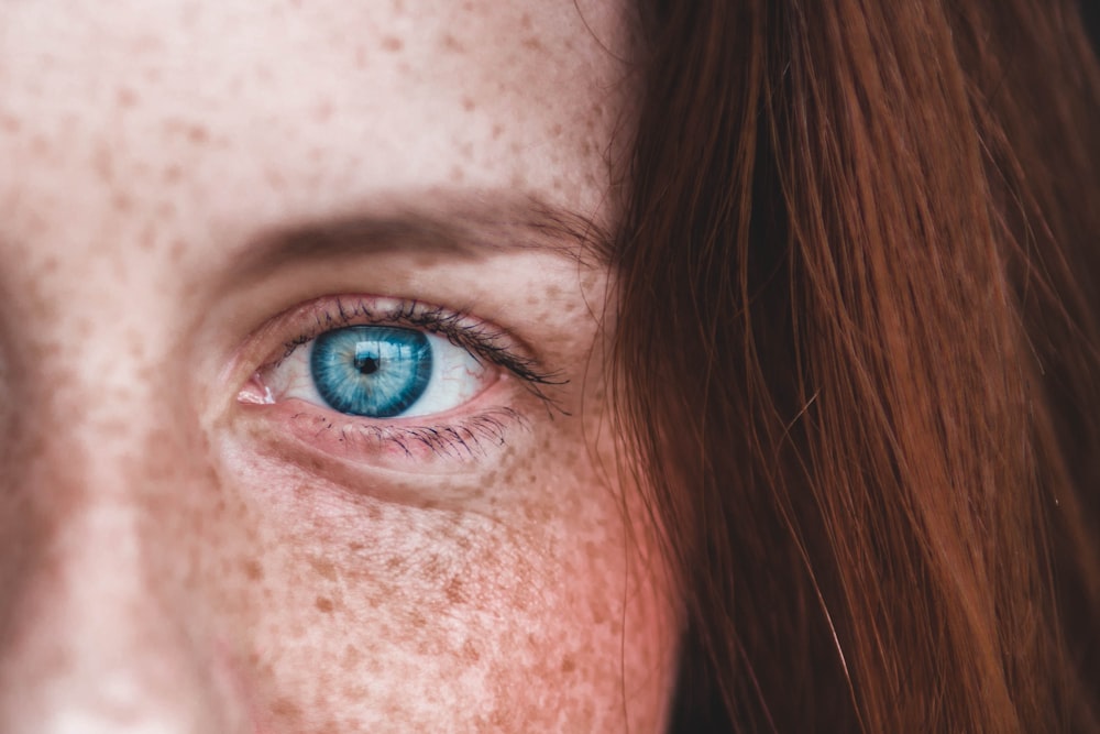 person's blue eye