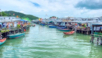 A scenic view of Ganvié village on the water.