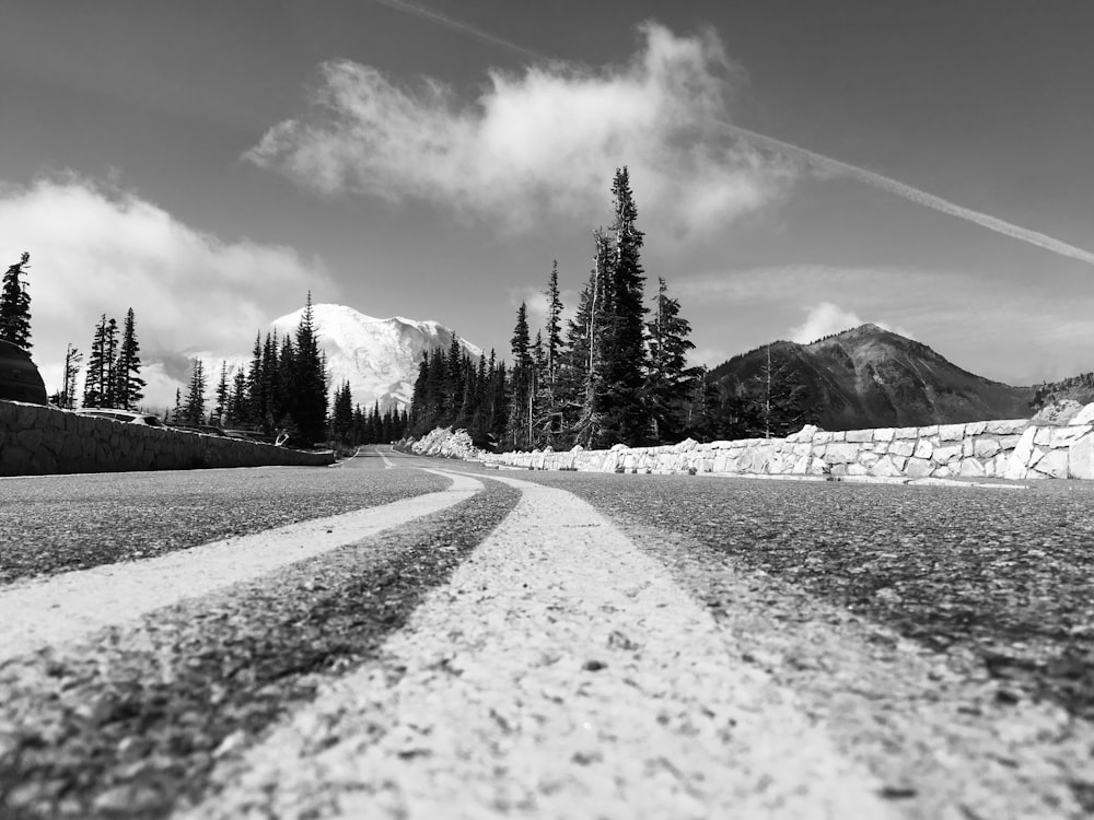 grayscale photography of road