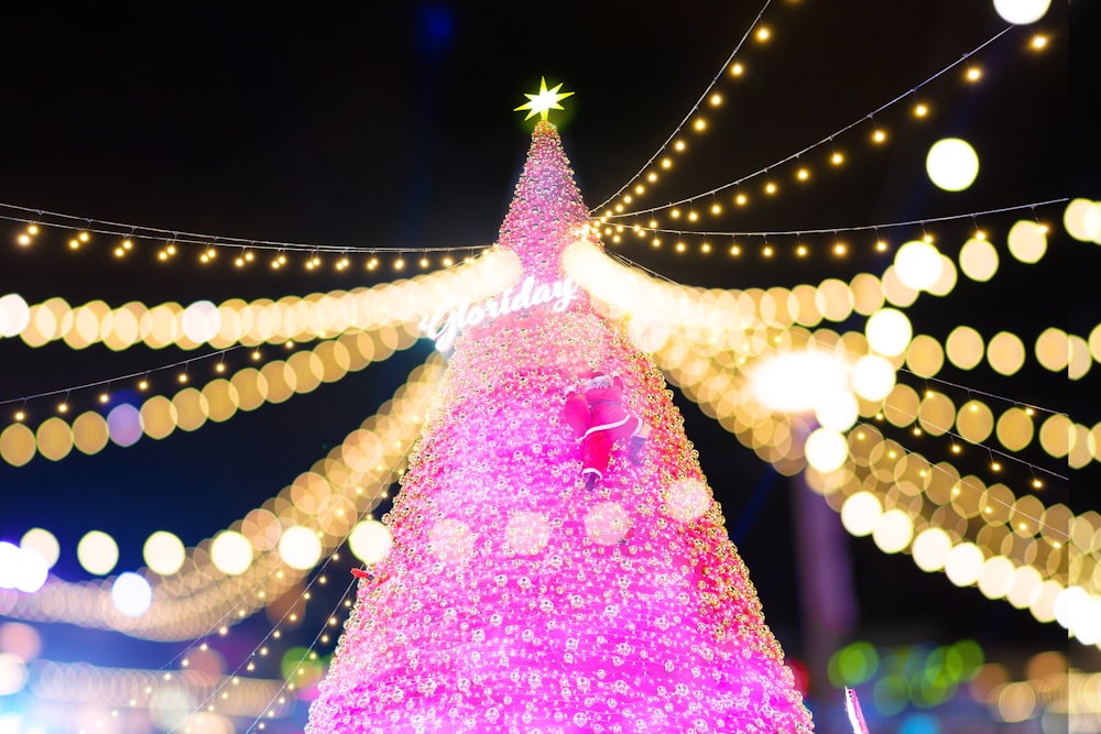 lighted pink Christmas tree