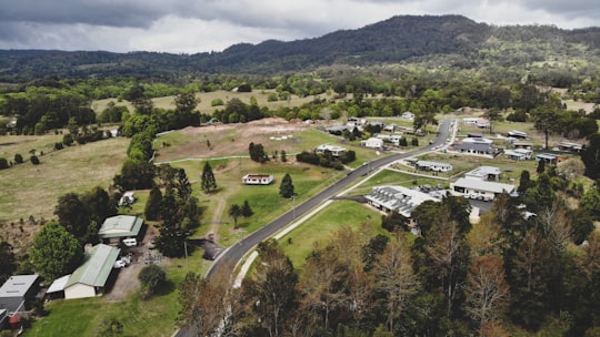 aerial photography of village in Nimbin Australia