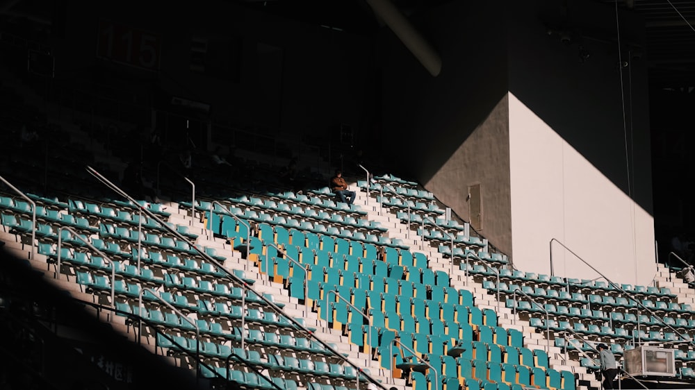 blue and beige bleachers