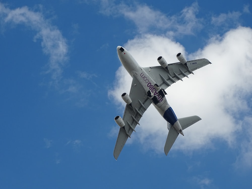 white airplane under blue sky