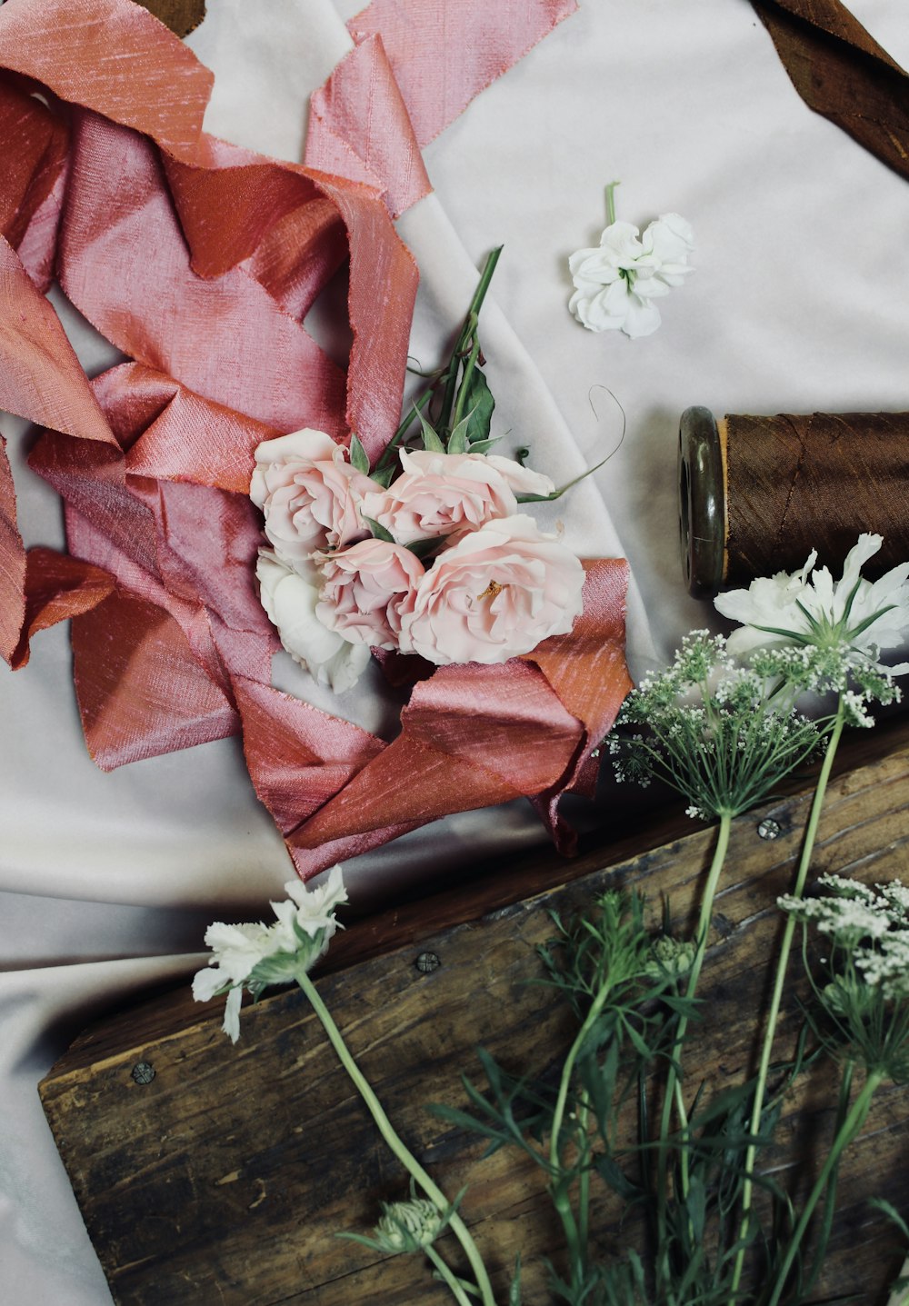 pink roses on the table