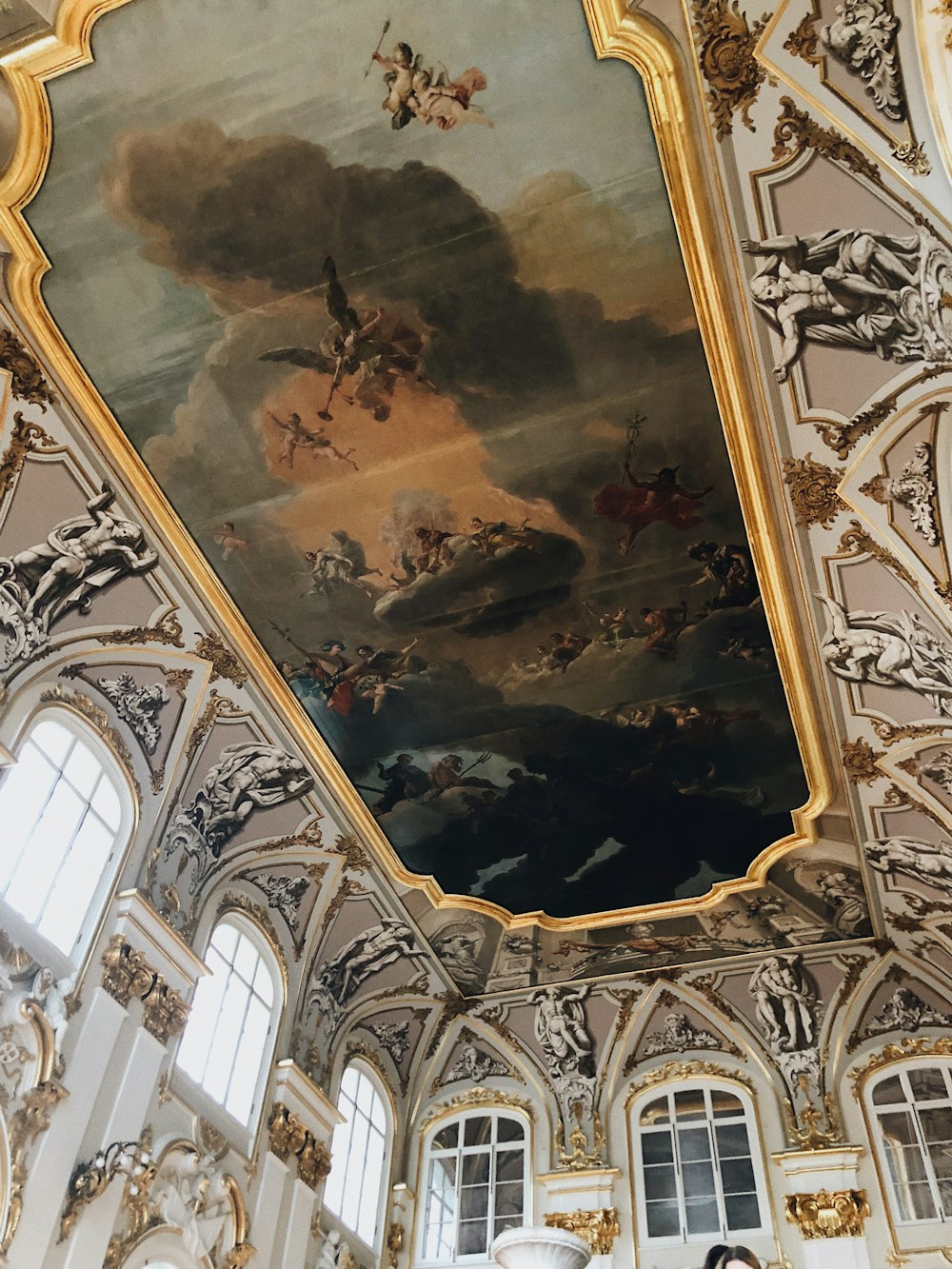 group of fighting people on islet painted ceiling