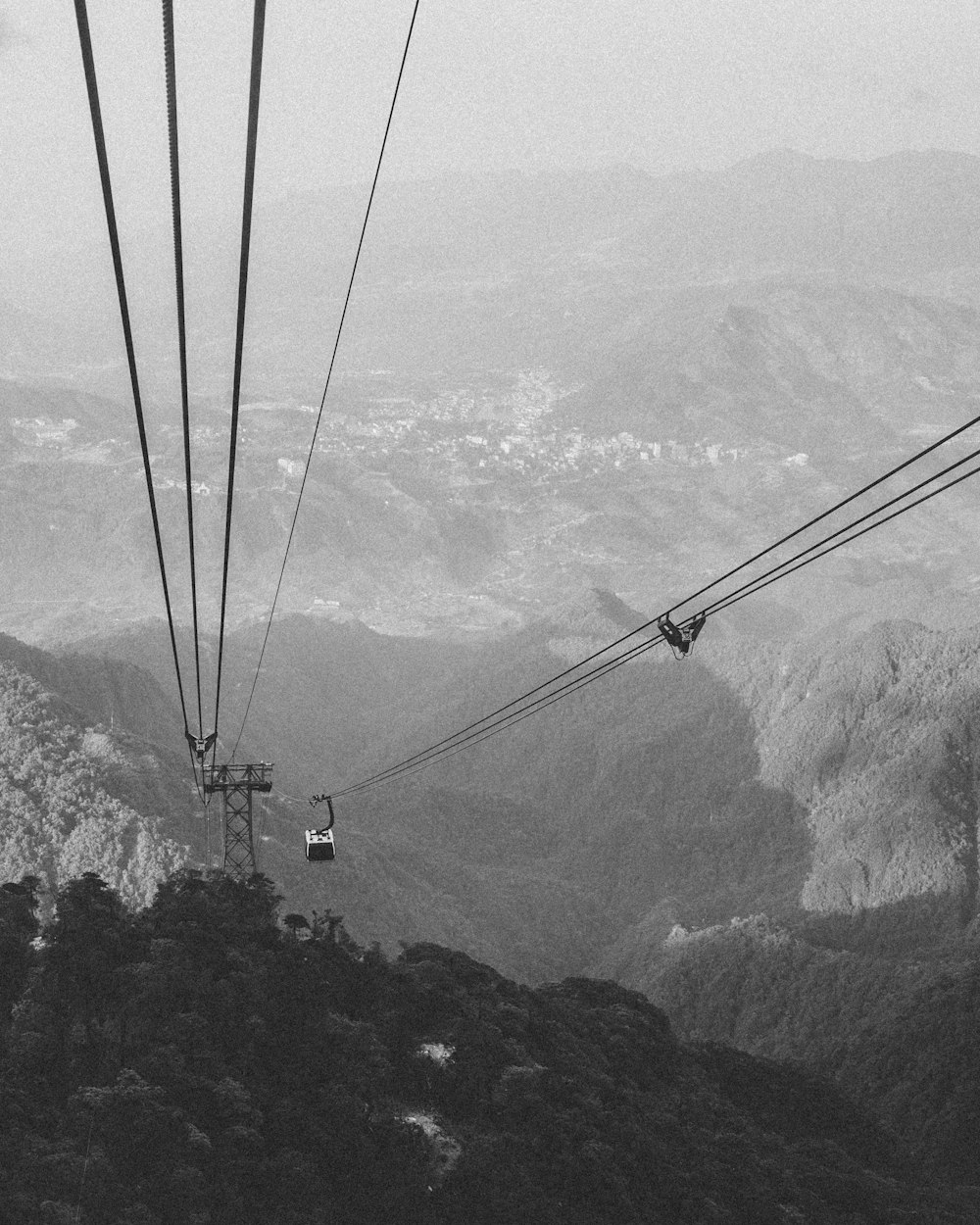 cable car grayscale photo