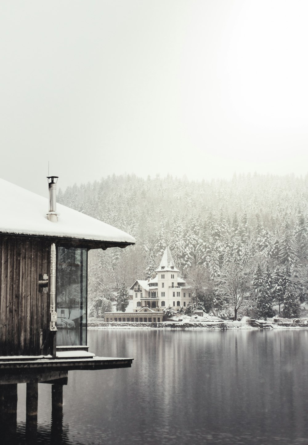 brown wooden house on lake