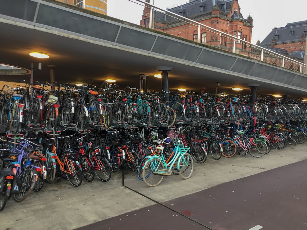 bicycles parked on a parking lot