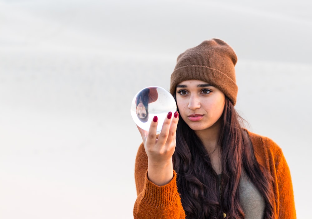 woman wearing knit cap