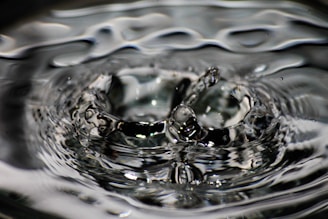 a close up of a water drop with a black background