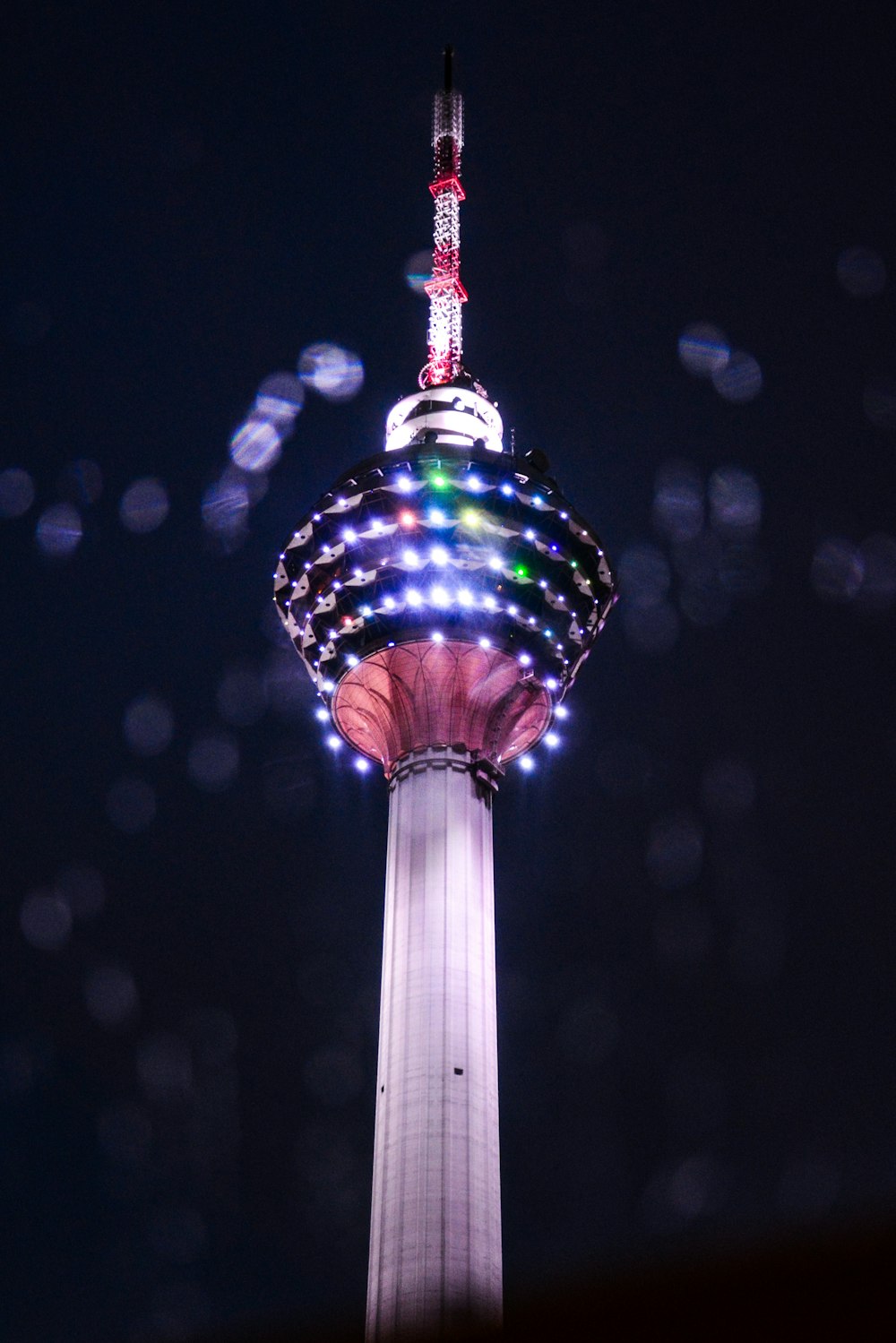 needle tower at night time