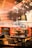 A modern interior space with contemporary furniture, featuring several chairs and a table. The background includes a wall mural with binary code and abstract shapes in warm tones. A black pendant light hangs from the ceiling, illuminating the tabletop area, and there are reflections and a menu on the table, adding to the ambiance.