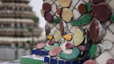 Close-up of traditional Panche ceramic details decorating the eco hotel rooms.