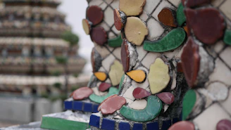 Close-up of restored traditional mosaics blending old charm with fresh elegance.