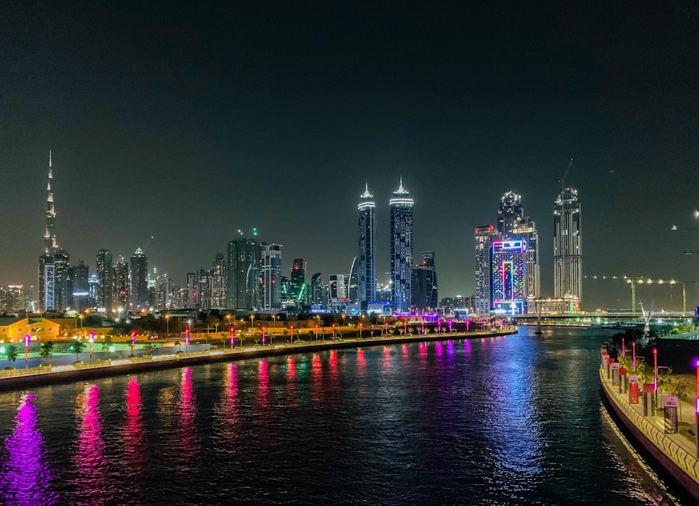 lighted buildings at night