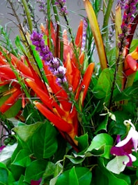 A vibrant bouquet of tropical flowers with bright colors, perfect for a heartfelt gift.