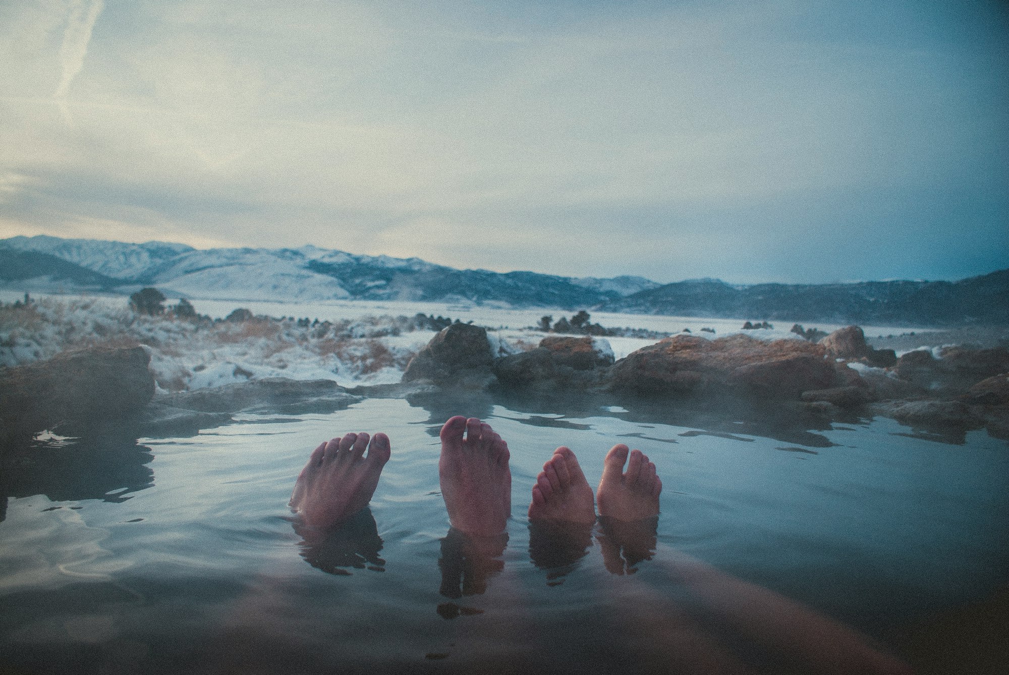 It was the dead of winter and the temperature was piercing cold. The first hot spring we got into was shallow and hardly lukewarm. We had to run across the icy field naked, searching for better hot spring, until we finally found a steamy one with plenty of room for two.