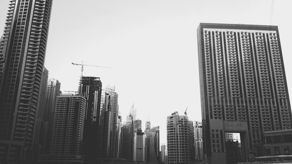 grayscale photo of buildings