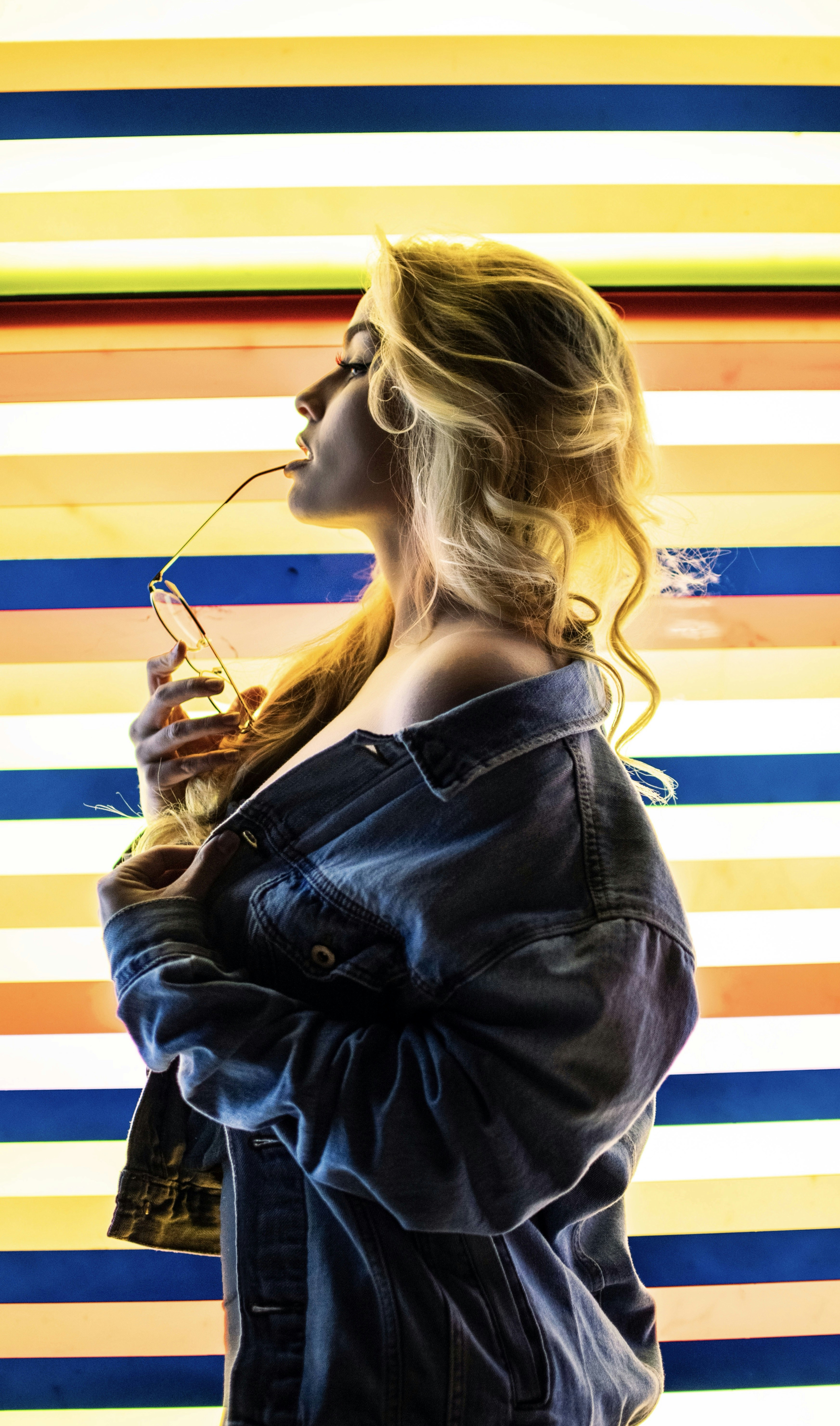 woman wearing denim jacket