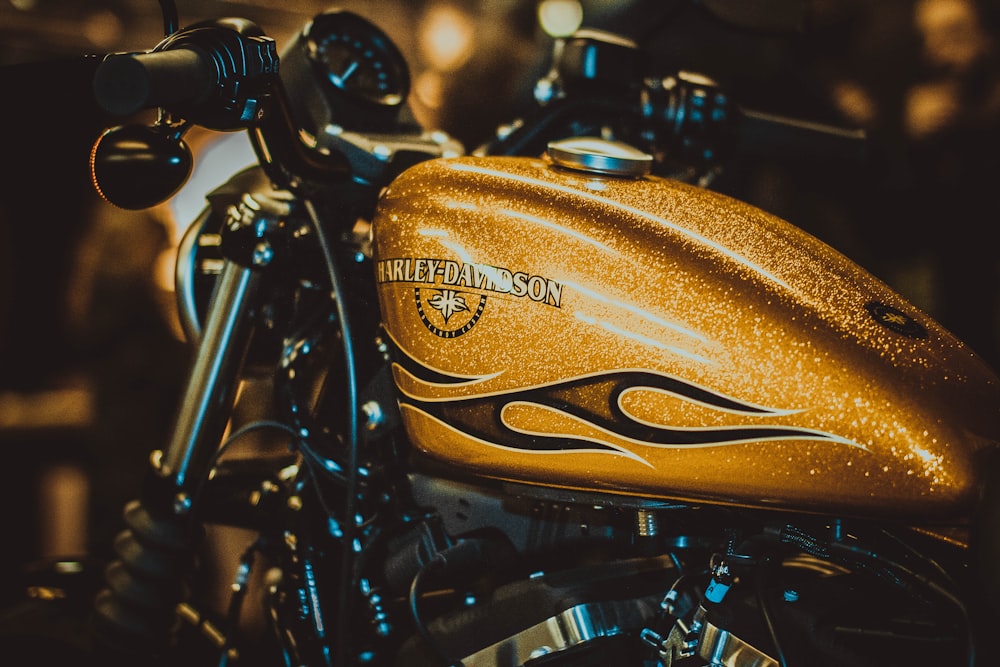 brown and black Harley-Davidson copy racer motorcycle