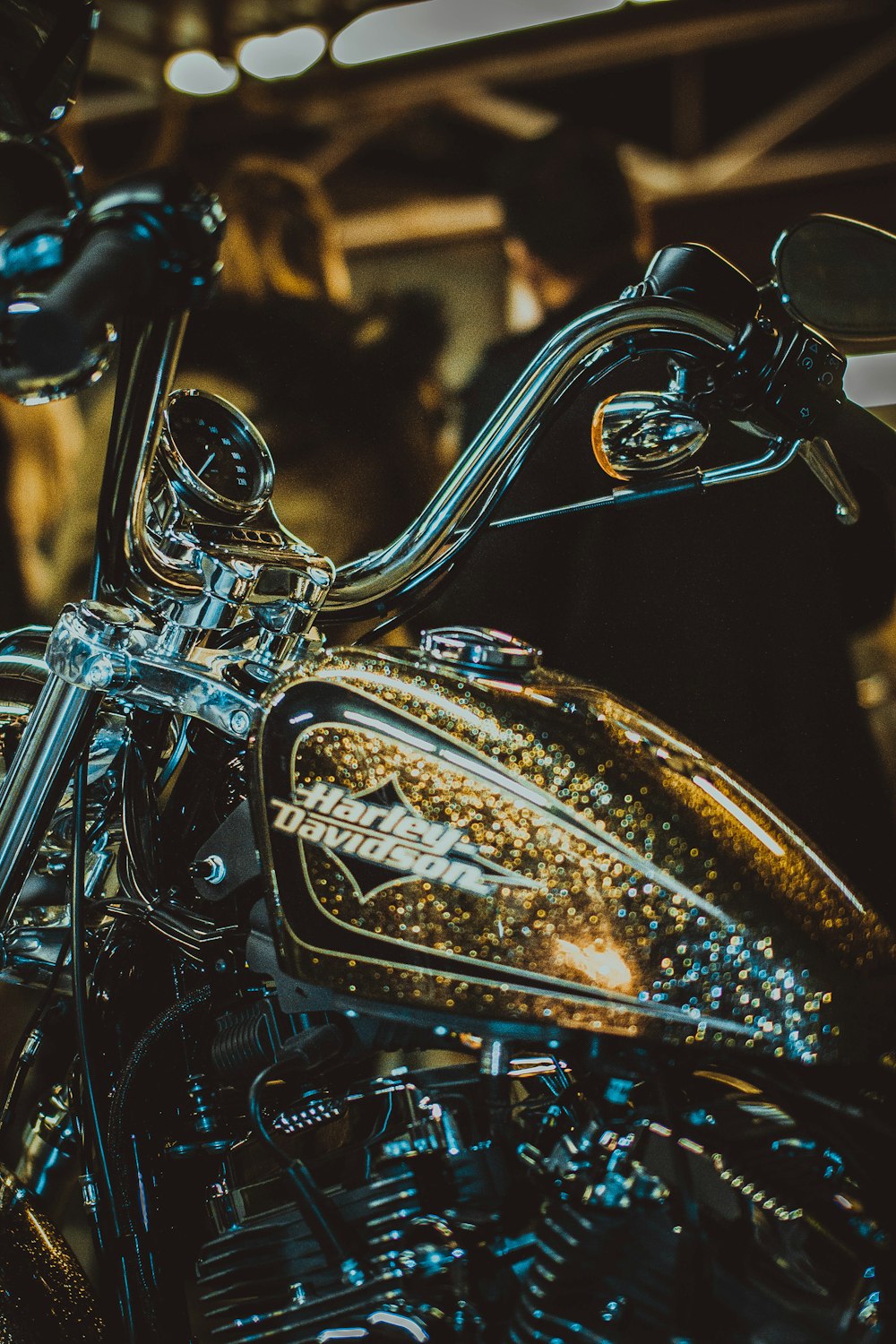 gold Harley-Davidson motorcycle