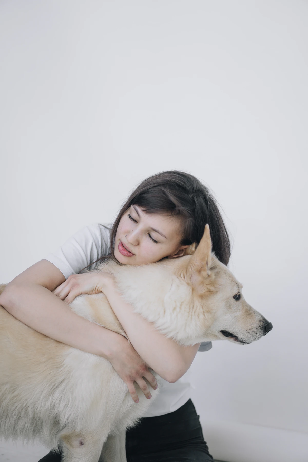 Persona abrazando un perro de refugio, ilustrativo