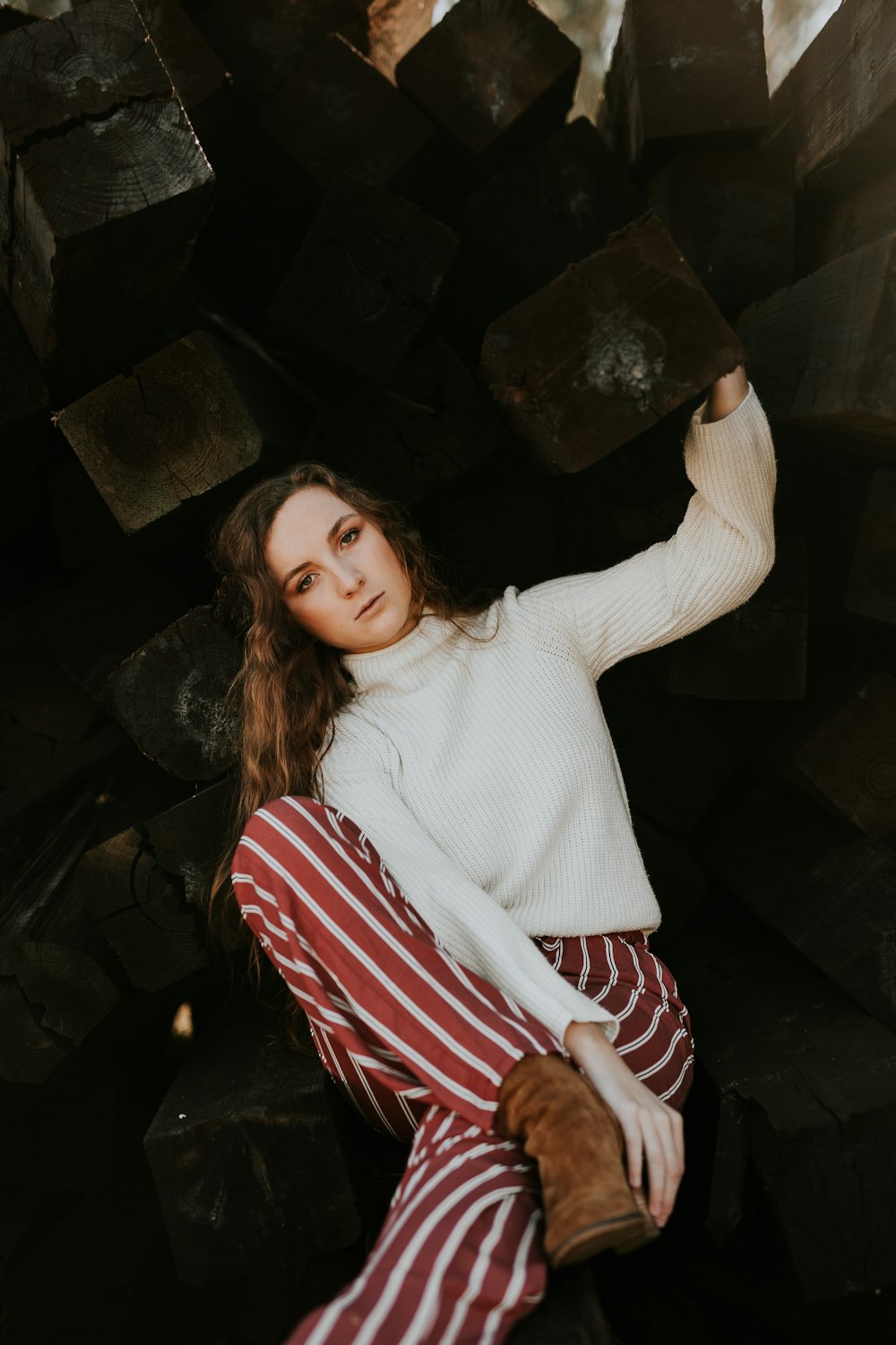 woman wearing white turtle-neck sweater