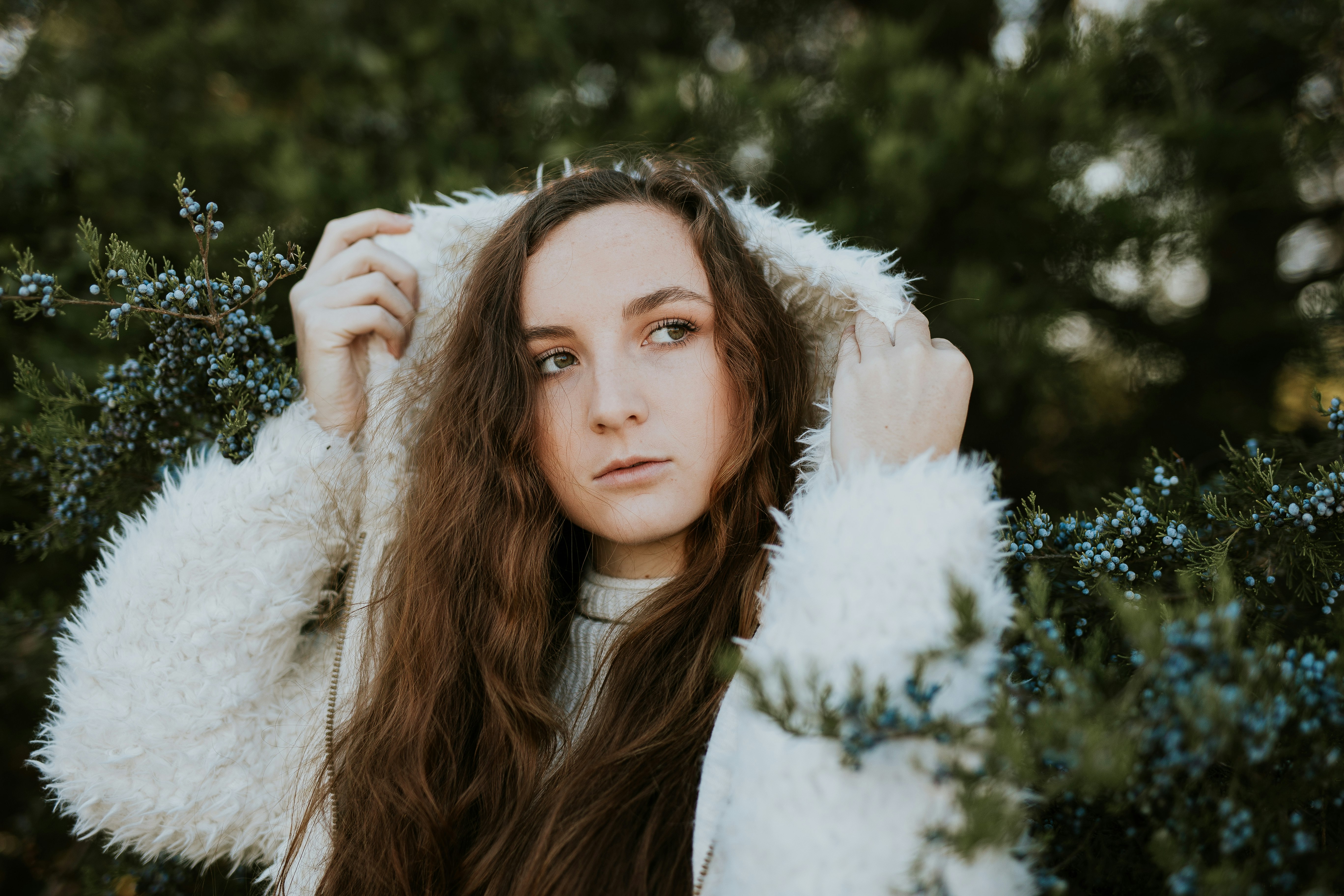 woman wearing white fleece hoodie