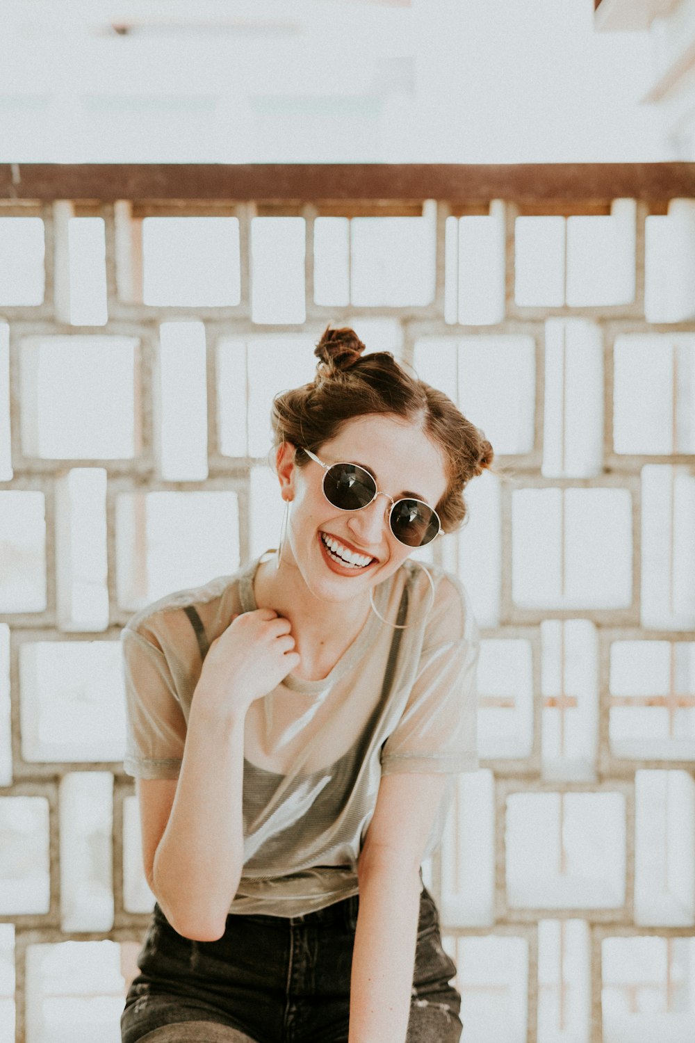 woman wearing brown crew-neck dress