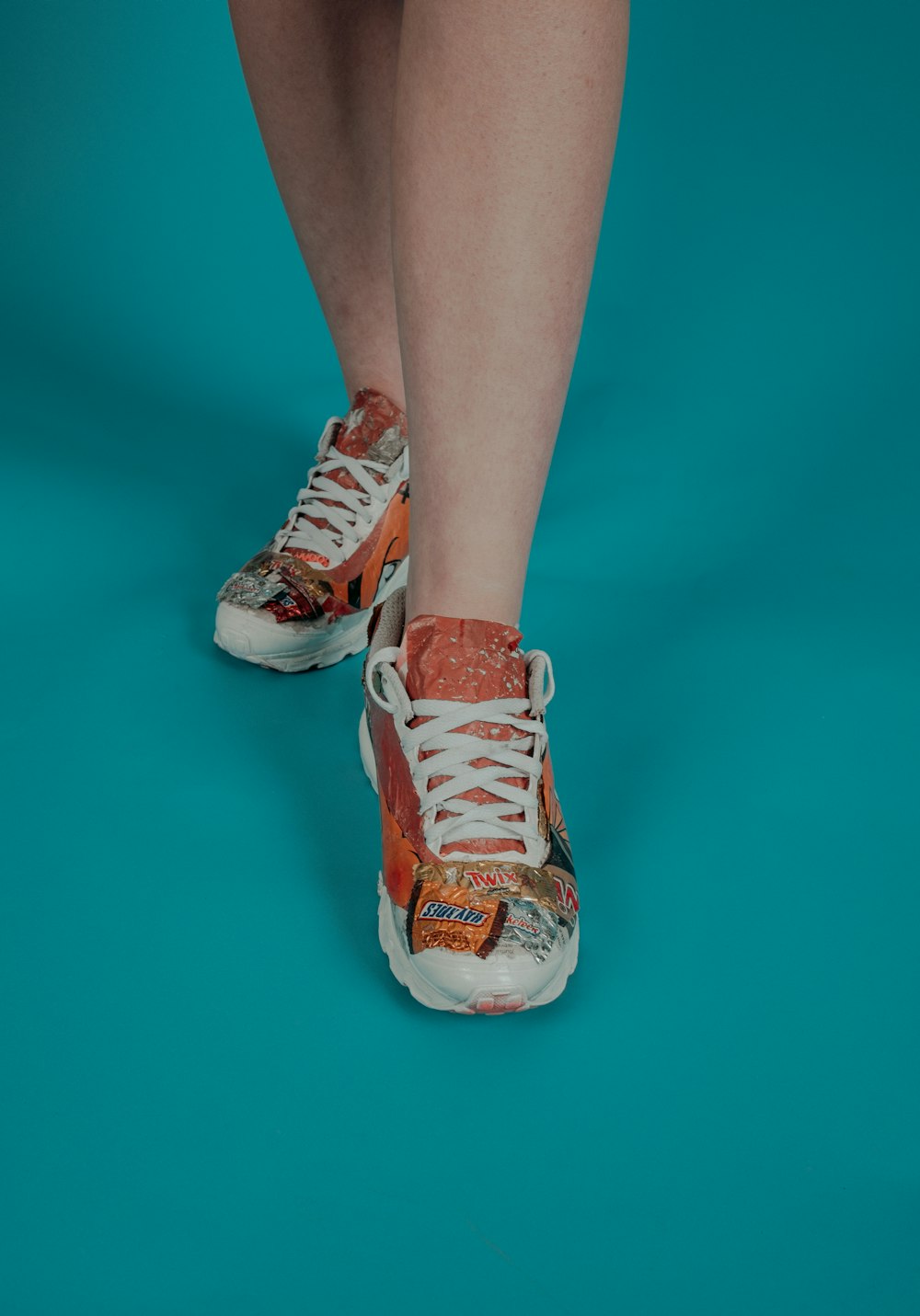 orange-and-white low-top sneakers, upcycle, upcycling ideas, upcycled fashion, upcycled clothes