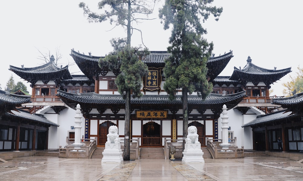 statues in front of building