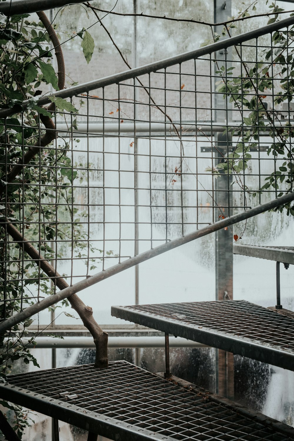 gray steel stairs