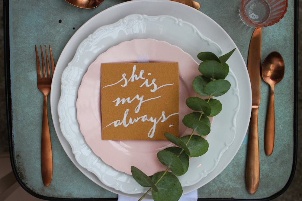 Assiettes rondes en céramique rose et blanche