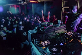 people inside building at night