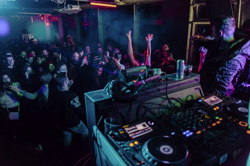 people inside building at night