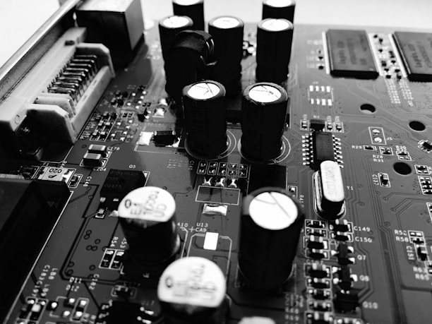 A close-up of high-quality transistors and capacitors.