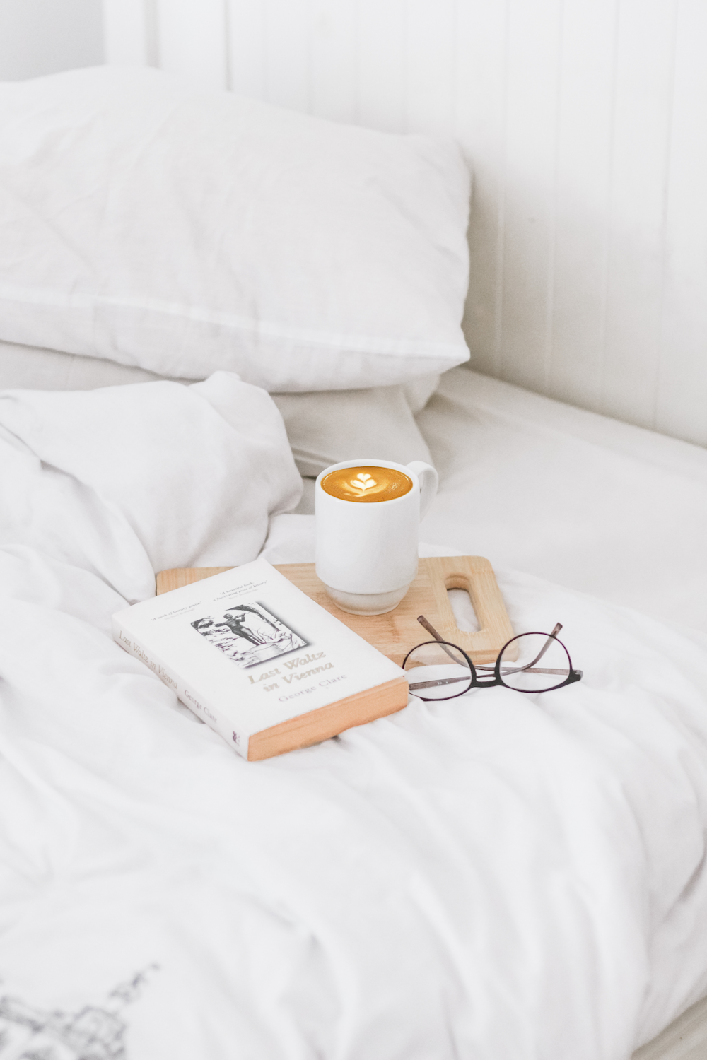 coffee in ceramic mug served on board