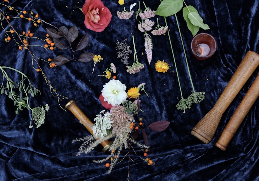 flowers on black cloth