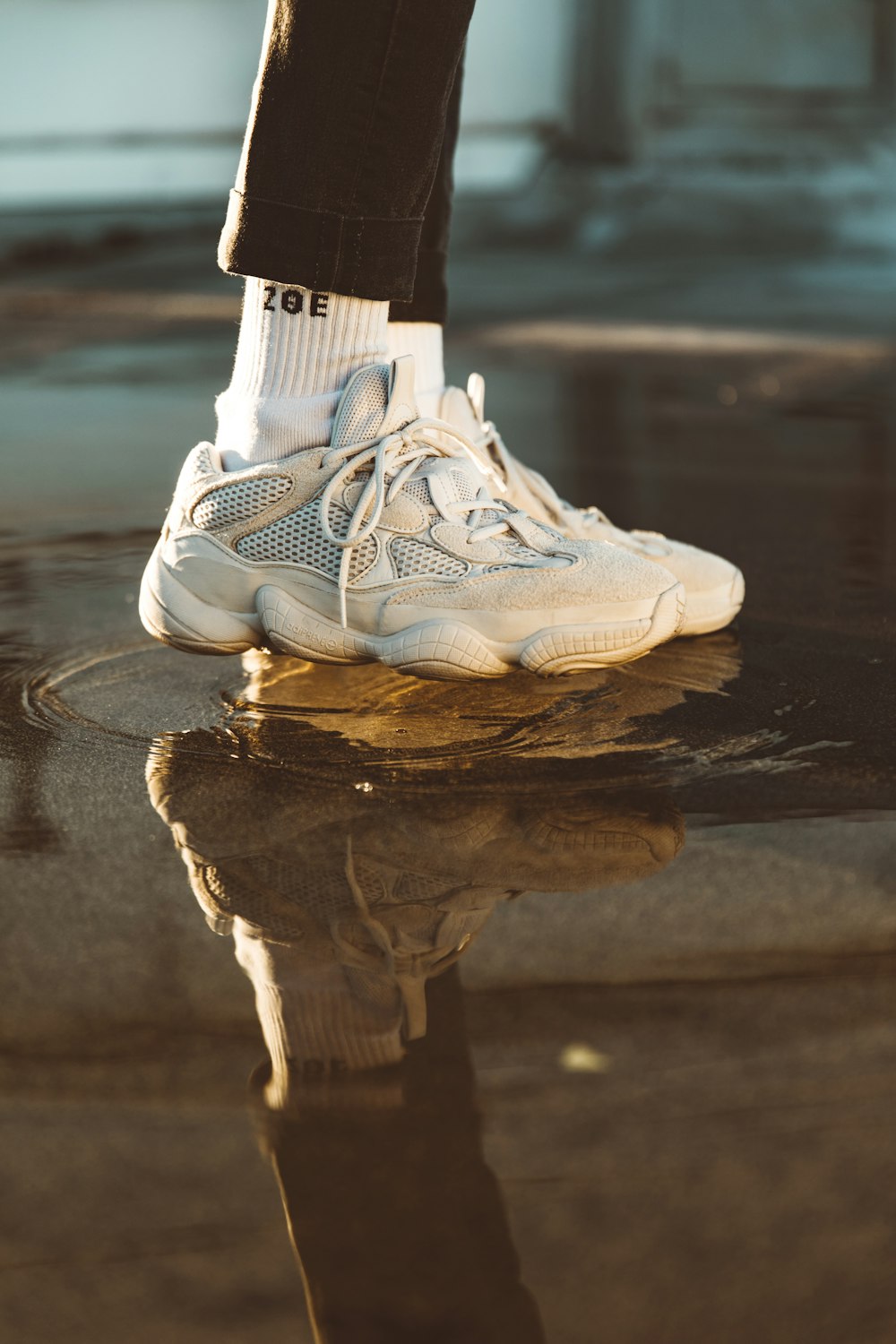 person wearing white low-top sneakers and socks