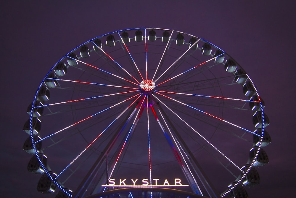 blue and red Skystar ferris wheel