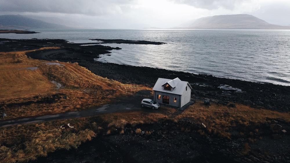 white house near shore