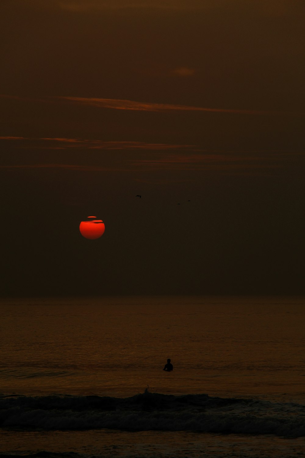 red sunset over a beach