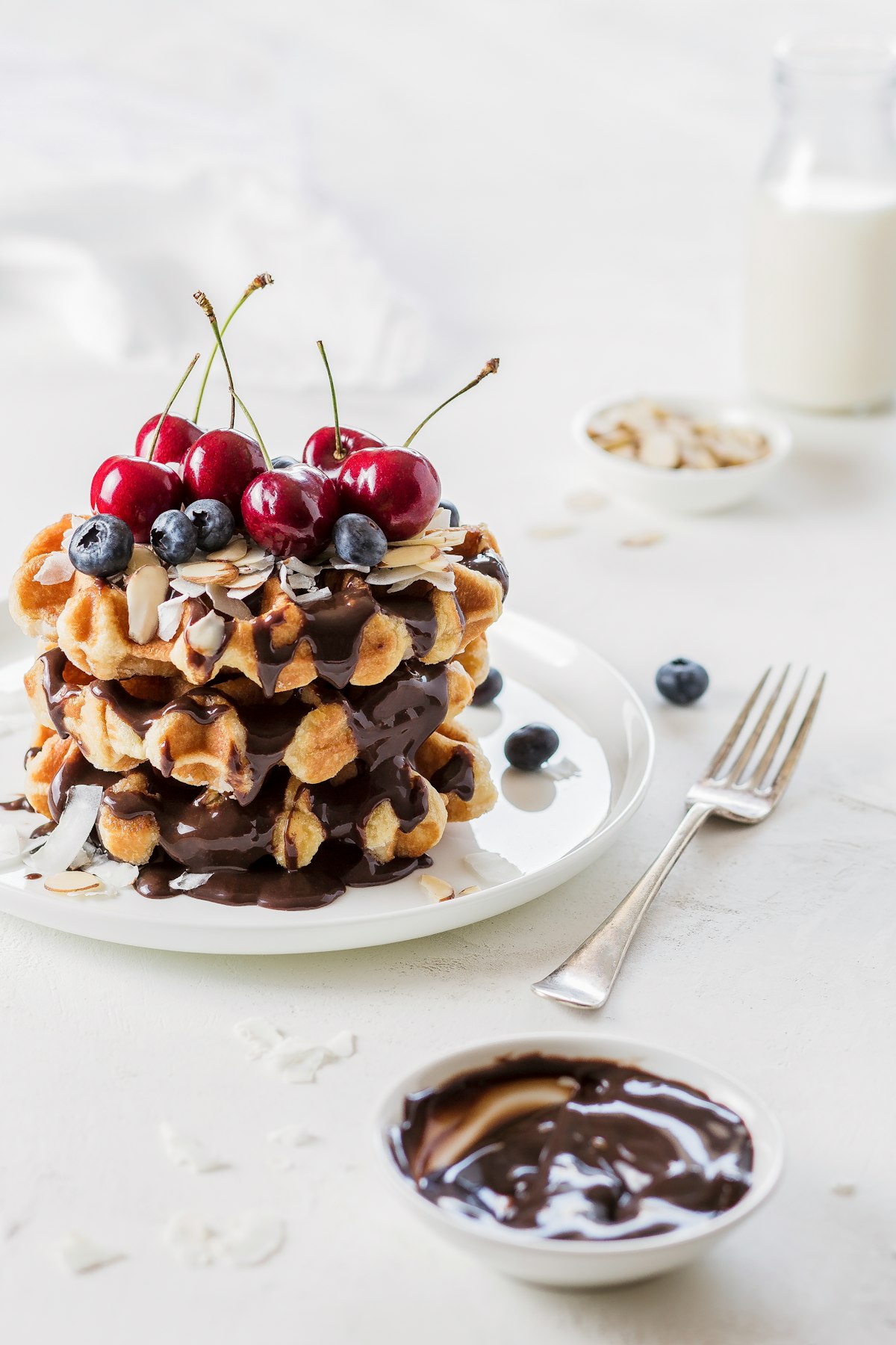 Waffles with Chai Ice-Cream and Chocolate Sauce