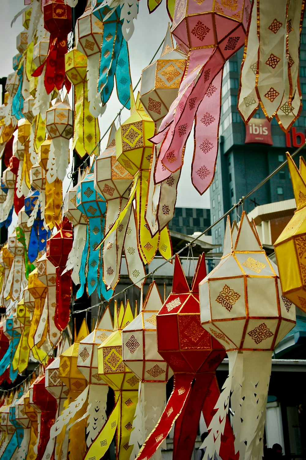 assorted-color paper lanterns