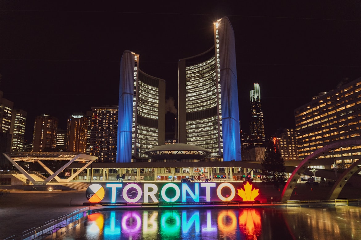 Toronto in Neon light on a bridge