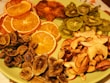 Bright and colorful image of sweet glazed banana chips arranged neatly on a plate.