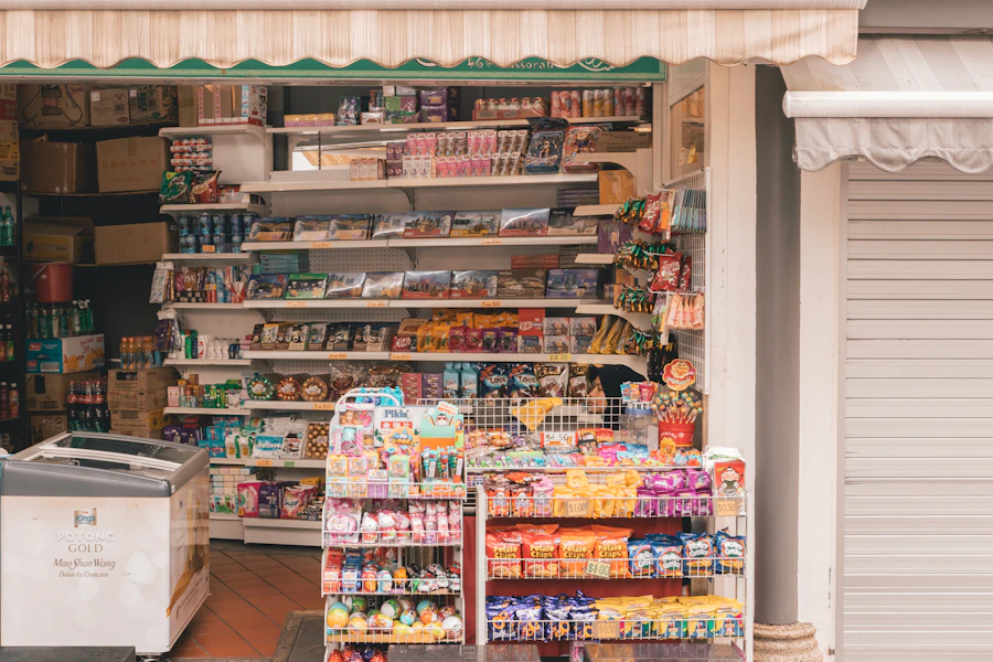 Small retail shop products on display