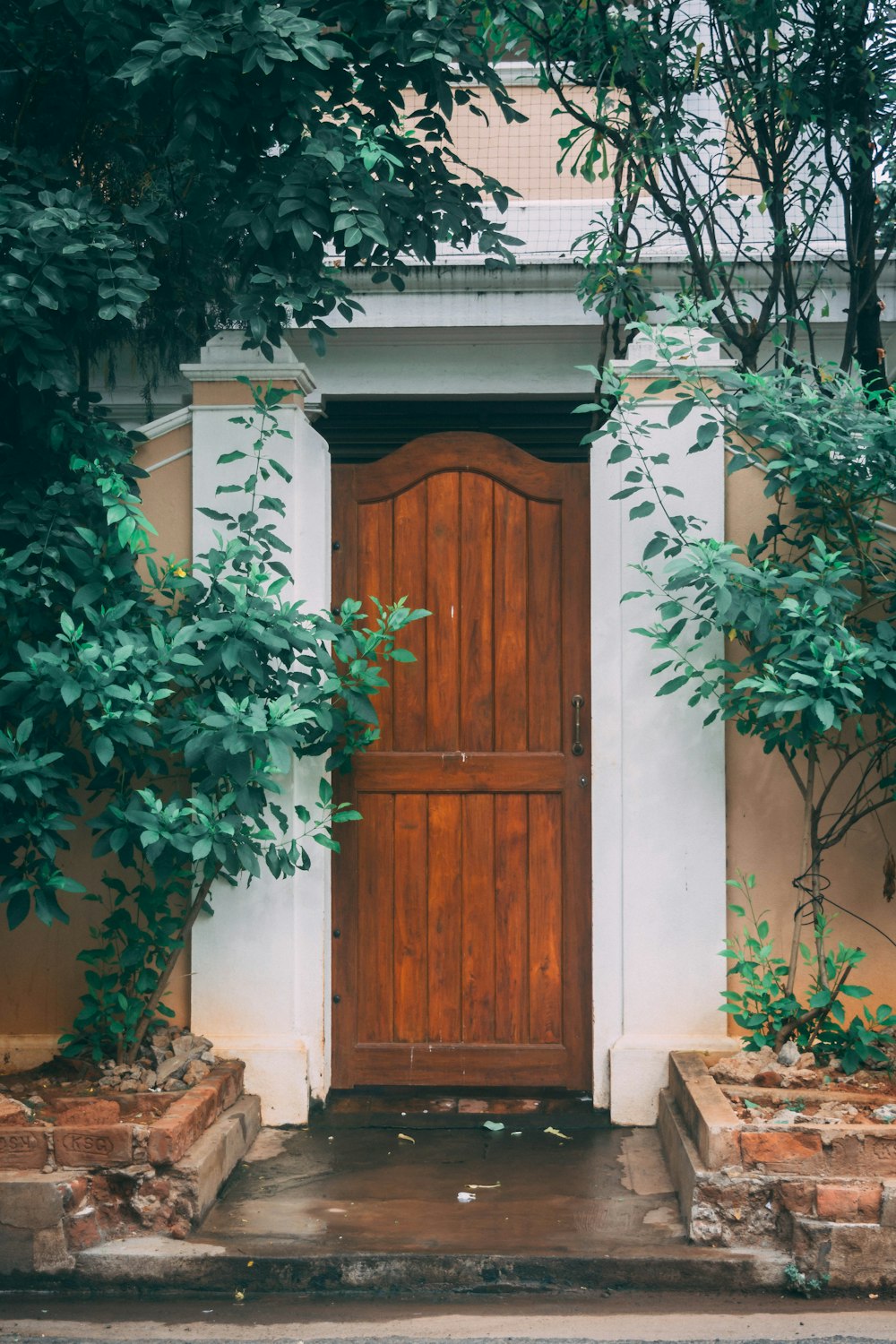 closed brown wooden door during daytime